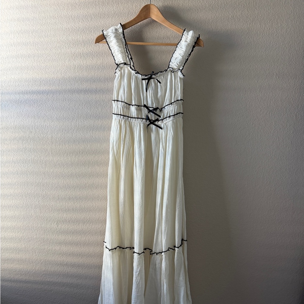 Mine White Maxi Dress with Black Trim